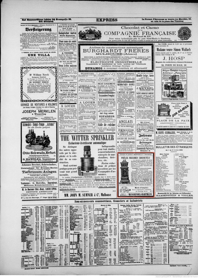 Journal L'Express de Mulhouse du 2 octobre 1895 (p.4) : poêles Riessner.